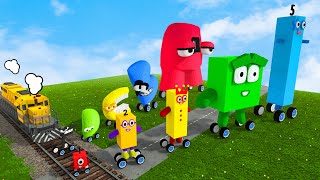 Big & small Number BLOCKS & Alphabet Lore CARS VS Lava Pit vs Train and Rails in Teardown