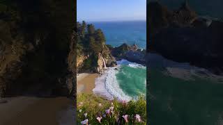 Witness the Incredible Sight of a Waterfall Joining the Ocean in California #shorts #oceanview