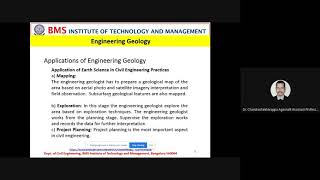 BMSIT CIVIL Lecture Dr. Chandrashekar Agasarahalli MWE Recap to Appication of Earth Science