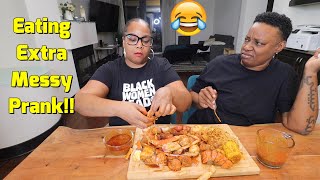 EATING DISGUSTINGLY MESSY PRANK ON MY BOO. SEAFOOD BOIL MUKBANG PRANK