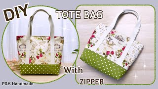 Diy Cute Tote Bag With A Zipper Pocket Inside Sewing Tutorial | How to Make Handbag With A  Zipper |