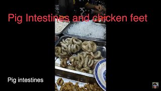 Street food  -  Luang Prabang Food Court Laos (Pig intestines and fake prawns).