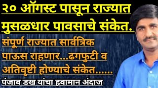 Part-2330- राज्यात २० ऑगस्ट पासून जोरदार पावसाचे संकेत...|| शेतकऱ्यांनी शेतीची कामे उरकून घ्यावीत...