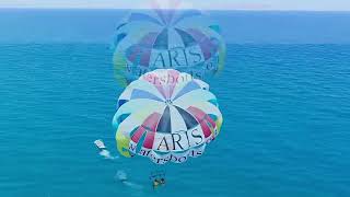 Parasailing drone footage from Aris Water Sports