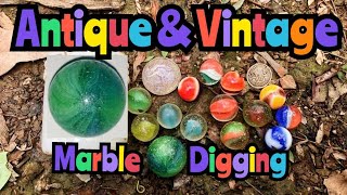 Antique vintage marbles dump picking silver coin Half Penny milk glass Vitro Mibs