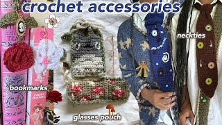 Crochet Accessories 🌸 | Scrap Yarn Projects Ep 4 | Bookmark Charms,  Eyeglasses Pouch, Neck Ties