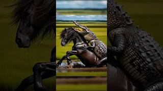 black horse attack crocodiles 🤯🤯 #humanity #horses #crocodile #cuteacademy