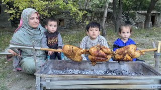 Full Chicken BBQ In Traditional Way In Our Home Garden | Mountain Cooking |