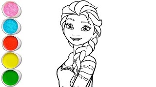 How to draw Elsa in white dress hair down Disney frozen