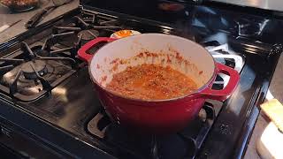 Making chili  from the  pantry.