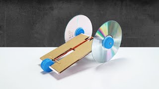 How to Make a Rubber Band Car from Old CD | วิธีทำรถล้อซีดีวิ่งได้ด้วยหนังยาง