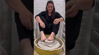 Per request!!! Throwing clay on the pottery wheel… with my feet!!!