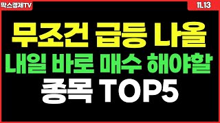 [팍스경제TV] 11월13일 무조건 급등 나올 내일 바로 매수 해야할 종목 TOP5