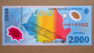 2000 Romanian Lei Banknote (Two Thousand Lei Romania: 1999) Obverse & Reverse