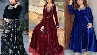 Newest Velvet Frocks design for winter dress design/Velvet Long Frock Simple Dress Designs/2023