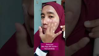 Praktek pakai sunscreen skinaqua SPF 30 PA++ (cocok untuk kulit berminyak dan berjerawat)