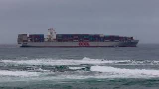 OOCL Beijing  outbound as MSC Davaos III is inbound to Port Phillip.