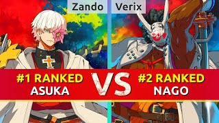 GGST ▰ Zando (#1 Ranked Asuka) vs Verix (#2 Ranked Nagoriyuki). High Level Gameplay