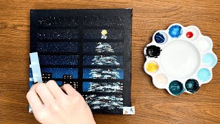 Christmas Window View Painting Tutorial: Snowy Night Cityscape Painting #painting