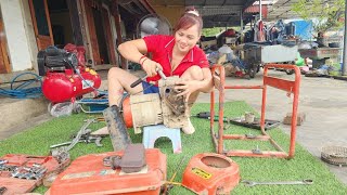 The genius girl repairs and restores the generator.