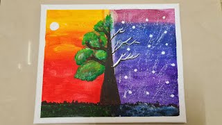 Summer & Winter Landscape Acrylic Painting Tutorial｜Satisfying | Warm Summer And Winter Scene |