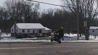 Fast Minibike wheelie burnout flyby