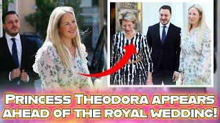 Queen Anne-Marie with Princess Theodora and Matthew Kumar appears on the eve of the royal wedding!