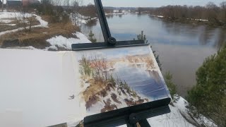 Весенний пленэр на реке #watercolor #пленэр #весна #акварель #pleinair