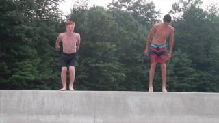 SIDE BY SIDE BACKFLIP OFF BRIDGE