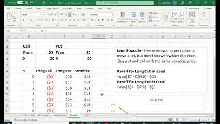 Straddle Payoff in Excel