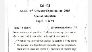 m.ed 2nd semester examination 2015 special education paper v/VI but bhopal