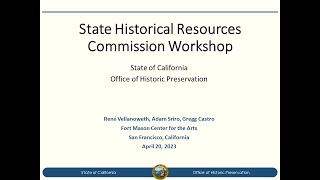 State Historical Resources Commission Workshop, April 20, 2022: Archaeology & the National Register