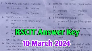 RSCIT 10 March 2024 Answer key ! Rscit paper Answer Kye Today Exam