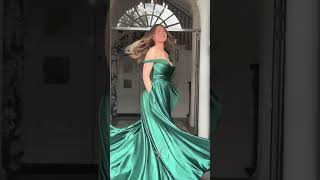 Hermione Prom 954 in Green - Satin A-Line evening dress with corset back