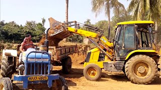 Jcb 3dx Eco Xcellence Machine Loading Mud In Mahindra 475 Di & Powertrack 434 Ds Plus Tractor | Jcb