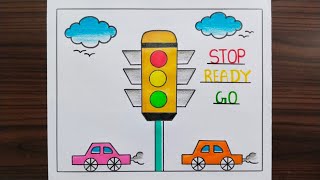 How To Draw Traffic Light Easy Steps / Traffic Light Drawing / Traffic Signal Drawing /Traffic Rules