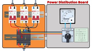 Three Phase to Single Phase Power Distribution Board Connection with Voltmeter and Selector Switch