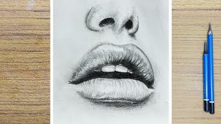 How To Draw Glossy Lips : Step By Step Quick Lip Drawing Using Pencil