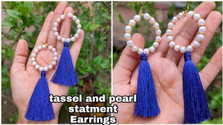 Classy pearl and tassel earrings. How to make tassel earrings. Silk thread tassel earrings.