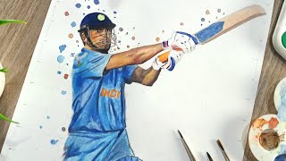 watercolor painting of Ms Dhoni | team india jersey drawing Marathi