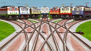 Watch 7 Trains Crossing on Curved🔺Branched Railroad Tracks  | Indian Train Simulator Gameplay