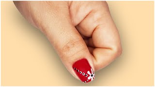 Easy Red and White DIY Flower Nail Art Tutorial #Shorts