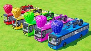 Mini TRACTORS VS BUS   LOAD AND TRANSPORT RASPBERRY WITH LOAD WORK ! Farming Simulator 22