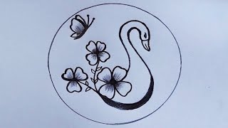 Circle Scenery drawing 64 | Bird drawing | Flower drawing | Butterfly drawing @TamilNewArt