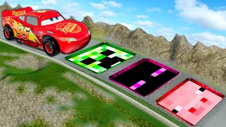 Giant Minecraft Creeper & Enderman & Pig Pit Vs McQueen And Big & Small PIXAR CARS! BeamNG.Drive