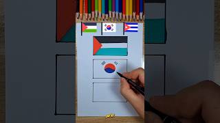 siapa yang tau nama ke 3 bendera ini Palestine+Southkorea+Cuba #flag #art #drawing #shorts