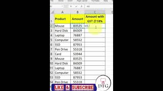 Amount With GST In Excel #short #exceltrick #exceltips #youtubeshorts #status