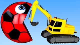 Learn Colors with PACMAN and Excavator Street Vehicle 3D Soccer Ball for Kid Children