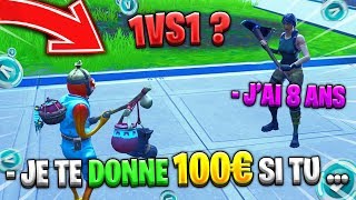 J'OFFRE 100€ de V-BUCKS À CE NOOB de 8 ANS si il...