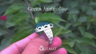 "Dark Green Agate Ring for Women | Pure Silver 925 Sterling Agate Jewelry"